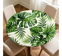 Morbuy Nappe Ronde avec Bord Élastique, Nappe Ronde Imperméable Anti Tache Bord Élastique Motif Feuille Verte 3D Couverture de Table pour Fête Cuisine Jardin Exterieur (Feuille Verte,120cm)