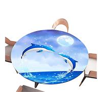 Morbuy Nappe Ronde Élastique, 3D Animaux Marins Imprimé Nappes Imperméable Anti Taches Bord Ajustable Couverture de Table pour Décoration Salle à Manger Jardin Fête (Dauphin Bleu,Diamètre 150cm)