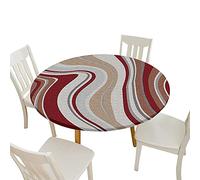 Morbuy Nappe Ronde Élastique, 3D Rayure Imprimer Nappes Bord Ajustable Imperméable Anti Taches Nappe de Table pour Décoration Cuisine Jardin Fête (Rayures Rouges,Diamètre 120cm)