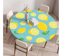 Morbuy Nappe Ronde Élastique Imperméable, Imprimé Citron 3D Nappe Ronde avec Bord Élastique Couverture de Table Anti Tache pour Decoration Fête Cuisine Jardin (Citron Jaune,Diamètre 70cm)