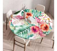 Morbuy Nappe Ronde Élastique, Motif Feuille Verte 3D Nappe Ronde Imperméable Anti Tache Couverture de Table Nappes pour Decoration Fête Cuisine Jardin (Fleur Tropicale,Diamètre 60cm)