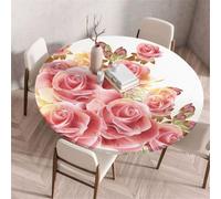 Morbuy Nappe Ronde Élastique,Motif Fleur de Rose 3D Nappe Ronde Imperméable Anti Tache Couverture de Table Nappes pour Decoration Fête Cuisine Jardin Exterieur (Fleur de Rose Rose,Diamètre 150cm)