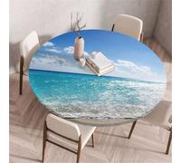 Morbuy Nappe Ronde Élastique, Motif Plage de Sable 3D Nappe Ronde Imperméable Anti Tache Couverture de Table Nappes pour Decoration Fête Cuisine Jardin (Vague de l'océan A,Diamètre 130cm)