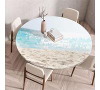 Morbuy Nappe Ronde Élastique, Motif Vagues de l'Océan 3D Nappe Ronde Imperméable Anti Tache Couverture de Table Nappes pour Decoration Fête Cuisine Jardin (Plage de Sable A,Diamètre 100cm)