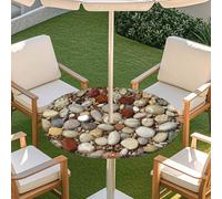 Morbuy Nappe Ronde Exterieur avec Trou pour Parasol, Motif Pierre 3D Nappe Ronde Jardin Impermeable avec Bord Élastique Couverture de Table Extérieure Anti Tache (Pierre 4,91-111cm)