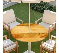 Morbuy Nappe Ronde Exterieur avec Trou pour Parasol, Motif Planche de Bois 3D Nappe Ronde Jardin Impermeable avec Bord Élastique Couverture de Table Anti Tache (Planche de Bois,91-111cm)