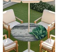 Morbuy Nappe Ronde Exterieur avec Trou pour Parasol, Motif Planche de Bois 3D Nappe Ronde Jardin Impermeable avec Bord Élastique Couverture de Table Anti Tache (Feuille verte,114-137cm)