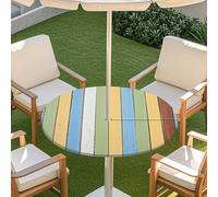 Morbuy Nappe Ronde Exterieur avec Trou pour Parasol, Style Planche de Bois 3D Nappe Ronde Jardin Impermeable avec Bord Élastique Couverture de Table Extérieure Anti Tache (Style 9,114-137cm)