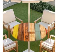 Morbuy Nappe Ronde Exterieur avec Trou pour Parasol, Style Planche de Bois 3D Nappe Ronde Jardin Impermeable avec Bord Élastique Couverture de Table Extérieure Anti Tache (Style 8,91-111cm)
