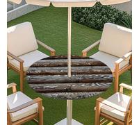 Morbuy Nappe Ronde Exterieur avec Trou pour Parasol, Style Planche de Bois 3D Nappe Ronde Jardin Impermeable avec Bord Élastique Couverture de Table Extérieure Anti Tache (Style 2,78-88cm)