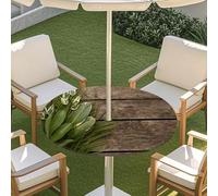 Morbuy Nappe Ronde Exterieur avec Trou pour Parasol, Style Planche de Bois 3D Nappe Ronde Jardin Impermeable avec Bord Élastique Couverture de Table Extérieure Anti Tache (Style 7,91-111cm)