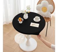 Morbuy Nappe Ronde Exterieur Imperméable Jardin Cuir PU Lavable Anti Taches Cuisine Nappe de Table pour Anniversaire Fête Table, avec Bord Élastique (Noir,Table Diamètre 60cm)