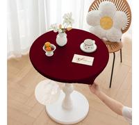 Morbuy Nappe Ronde Exterieur Imperméable Jardin Cuir PU Lavable Anti Taches Cuisine Nappe de Table pour Anniversaire Fête Table, avec Bord Élastique (Rouge,Table Diamètre 80cm)