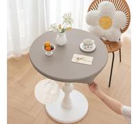 Morbuy Nappe Ronde Exterieur Imperméable Jardin Cuir PU Lavable Anti Taches Cuisine Nappe de Table pour Anniversaire Fête Table, avec Bord Élastique (Gris,Table Diamètre 110cm)