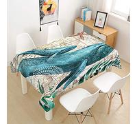 Morbuy Nappes Rectangulaire Anti Taches, Polyester Nappes Lavable et Facile d'entretien, Imperméable Nappe de Table Imprimé Animal pour Cuisine Jardin Fête (Baleine Bleue,140x220cm)