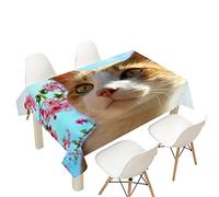 Morbuy Nappes Rectangulaires Anti Taches, 3D Chat Chaton Imprimé Nappe Infroissable Imperméable Lavable pour Decoration Cuisine Jardin Picnic Exterieur (Fleurs Roses,140x220cm)