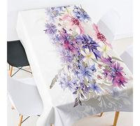Morbuy Nappes Rectangulaires Anti Taches, 3D Fleurs Floral Imprimé Nappe Imperméable Anti-Salissure Lavable pour Decoration Ménage Cuisine Jardin Picnic Exterieur (Fleurs pourpres,140x140cm)