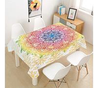 Morbuy Nappes Rectangulaires Anti Taches, 3D Mandala Style Imprimé Nappe Imperméable Anti-Salissure Étanche à l'huile pour Ménage Cuisine Jardin Picnic Exterieur (Style Ethnique,140x200cm)