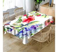 Morbuy Nappes Rectangulaires Anti Taches, 3D Plante Imprimé Nappe Imperméable Anti-Salissure Lavable pour Decoration Ménage Cuisine Jardin Picnic Exterieur (Fleurs Rouges,140x210cm)