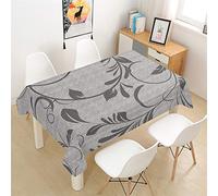 Morbuy Nappes Rectangulaires Anti Taches Nappes Infroissable - 3D Plante Feuille Herbe Imprimé Nappe Imperméable Anti-Salissure pour Decoration Cuisine Jardin Picnic (Feuille Grise,140x240cm)