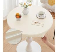 Morbuy Nappes Rondes 140 cm avec Bord Élastique, Cuir PU Nappe Ronde Exterieur Anti Taches, Beige Imperméable Nappe de Table pour Cuisine Jardin Cafe(Convient aux Tables de 120-130cm)