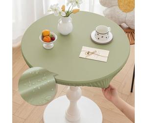 Morbuy Nappes Rondes 150 cm avec Bord Élastique, Convient aux Tables de 130-140cm, Cuir PU Nappe Ronde Exterieur Anti Taches, Vert Imperméable Table Cloth pour Jardin Cafe