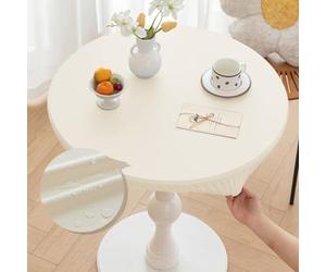 Morbuy Nappes Rondes 160 cm avec Bord Élastique, Convient aux Tables de 140-150cm, Cuir PU Nappe Ronde Exterieur Anti Taches, Blanc Imperméable Table Cloth pour Jardin Cafe