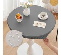Morbuy Nappes Rondes 60 cm avec Bord Élastique, Cuir PU Nappe Ronde Exterieur Anti Taches, Gris Imperméable Nappe de Table pour Cuisine Jardin Cafe(Convient aux Tables de 40-50cm)