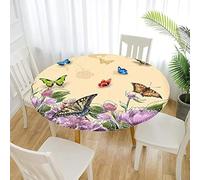 Morbuy Nappes Rondes 70 cm, Exterieur Nappe de Table de Jardin avec Bord Élastique, Imprimé Nappes Anti Taches Lavable Imperméable Polyester pour Cuisine Fête Table