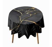 Morbuy Nappes Rondes Anti Taches, Polyester Nappes Lavable et Facile d'entretien, Imperméable Nappe de Table Décoration avec Marbre Imprimé pour Cuisine Jardin Fête (Marbre Noir,90cm)