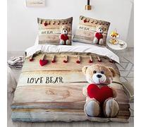 Morbuy Parure de Lit pour 1/2 Personnes, Teddy Bear Imprimé Sets de Housse de Couette avec Housse de Couette en Microfibre + Taies d'oreillers 65x65 cm (200x200cm,Coeur Rouge)