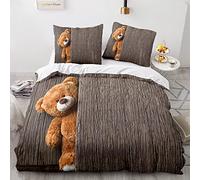 Morbuy Parure de Lit pour 1/2 Personnes, Teddy Bear Imprimé Sets de Housse de Couette avec Housse de Couette en Microfibre + Taies d'oreillers 65x65 cm (180x220cm,Ours Mignon)