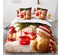 Morbuy Parure de Lit pour 1/2 Personnes, Teddy Bear Imprimé Sets de Housse de Couette avec Housse de Couette en Microfibre + Taies d'oreillers 65x65 cm (220x240cm,Cadeau de Noël)