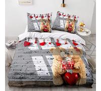 Morbuy Parure de Lit pour 1/2 Personnes, Teddy Bear Imprimé Sets de Housse de Couette avec Housse de Couette en Microfibre + Taies d'oreillers 65x65 cm (220x240cm,Mur Gris)
