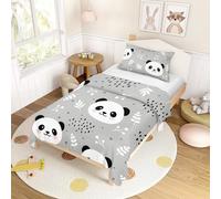 Morbuy Parures de Lit Dessin Animé, Housse de Couette 140x200 avec 1 Taies d'oreillers 50x75, Panda Parure de Lit Enfant, Doux Microfibre, Gris Panda Motif