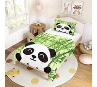 Morbuy Parures de Lit Dessin Animé, Housse de Couette 140x200 avec 1 Taies d'oreillers 50x75, Panda Parure de Lit Enfant, Doux Microfibre, Bambou Vert Motif