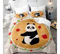 Morbuy Parures de Lit Dessin Animé, Housse de Couette 180x220 avec 2 Taies d'oreillers 50x75, Panda Parure de Lit Adolescent, Doux Microfibre, Automne Motif