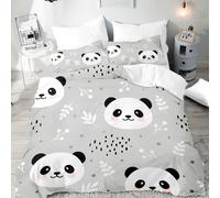 Morbuy Parures de Lit Dessin Animé, Housse de Couette 200x200 avec 2 Taies d'oreillers 50x75, Panda Parure de Lit Adulte, Doux Microfibre, Gris Panda Motif