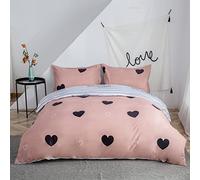 Morbuy Parures de Lit Sets, Parure de Lit pour avec Imprimé Coton/Polyester Multicolore 3 Pièces 1x Housse de Couette et 2 Taies d’Oreillers (220x240cm, Coeur Noir)