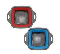 Morbuy Passoire Cuisine Pliante, Passoire à Pâte Carré Pliable Lot de 2 Egouttoir Pates Rétractable en Silicone avec Poignées, Multifonctionnel pour Égoutter les Pâtes (Rouge + Bleu,S 18.5x24.5cm)