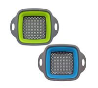 Morbuy Passoire Cuisine Pliante, Passoire à Pâte Carré Pliable Lot de 2 Egouttoir Pates Rétractable en Silicone avec Poignées, Multifonctionnel pour Égoutter les Pâtes (Vert + Bleu,S 18.5x24.5cm)