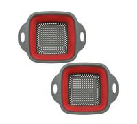 Morbuy Passoire Cuisine Pliante, Passoire à Pâte Carré Pliable Lot de 2 Egouttoir Pates Rétractable en Silicone avec Poignées, Multifonctionnel pour Égoutter les Pâtes (Rouge,S 18.5x24.5cm)
