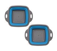 Morbuy Passoire Cuisine Pliante, Passoire à Pâte Carré Pliable Lot de 2 Egouttoir Pates Rétractable en Silicone avec Poignées, Multifonctionnel pour Égoutter les Pâtes (Bleu,S 18.5x24.5cm)
