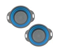 Morbuy Passoire Cuisine Pliante,Passoire à Pâte Pliable Lot de 2 Egouttoir Pates Rétractable en Silicone avec Poignées, Multifonctionnel pour Égoutter les Pâtes Fruits (Bleu,L 24x29cm)