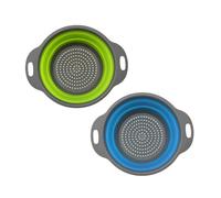 Morbuy Passoire Cuisine Pliante,Passoire à Pâte Pliable Lot de 2 Egouttoir Pates Rétractable en Silicone avec Poignées, Multifonctionnel pour Égoutter les Pâtes Fruits (Vert + Bleu,S 20x24.5cm)