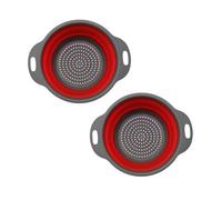Morbuy Passoire Cuisine Pliante,Passoire à Pâte Pliable Lot de 2 Egouttoir Pates Rétractable en Silicone avec Poignées, Multifonctionnel pour Égoutter les Pâtes Fruits (Rouge,S 20x24.5cm)