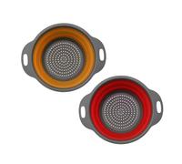 Morbuy Passoire Cuisine Pliante,Passoire à Pâte Pliable Lot de 2 Egouttoir Pates Rétractable en Silicone avec Poignées, Multifonctionnel pour Égoutter les Pâtes Fruits (Orange + Rouge,S 20x24.5cm)
