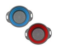 Morbuy Passoire Cuisine Pliante,Passoire à Pâte Pliable Lot de 2 Egouttoir Pates Rétractable en Silicone avec Poignées, Multifonctionnel pour Égoutter les Pâtes Fruits (Bleu + Rouge,S 20x24.5cm)