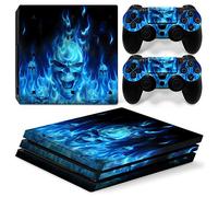 Morbuy PS4 Pro Skin Vinyl Autocollant Sticker Decal pour PlayStation 4 Pro Console and 2 Dualshock Manette Set (Skull Fire Blue)
