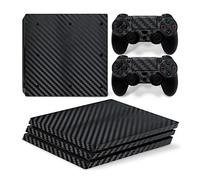 Morbuy PS4 Pro Skin Vinyl Autocollant Sticker Decal pour Playstation 4 Pro Console and 2 Dualshock Manette Set (Black Carbon Fiber)